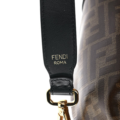 Fendi Glazed Fabric Vitello Grace F is Fendi FF 1974 Stamp Patch Grande Mon Tresor Bucket Bag Mogano Panna Black 7 of 9