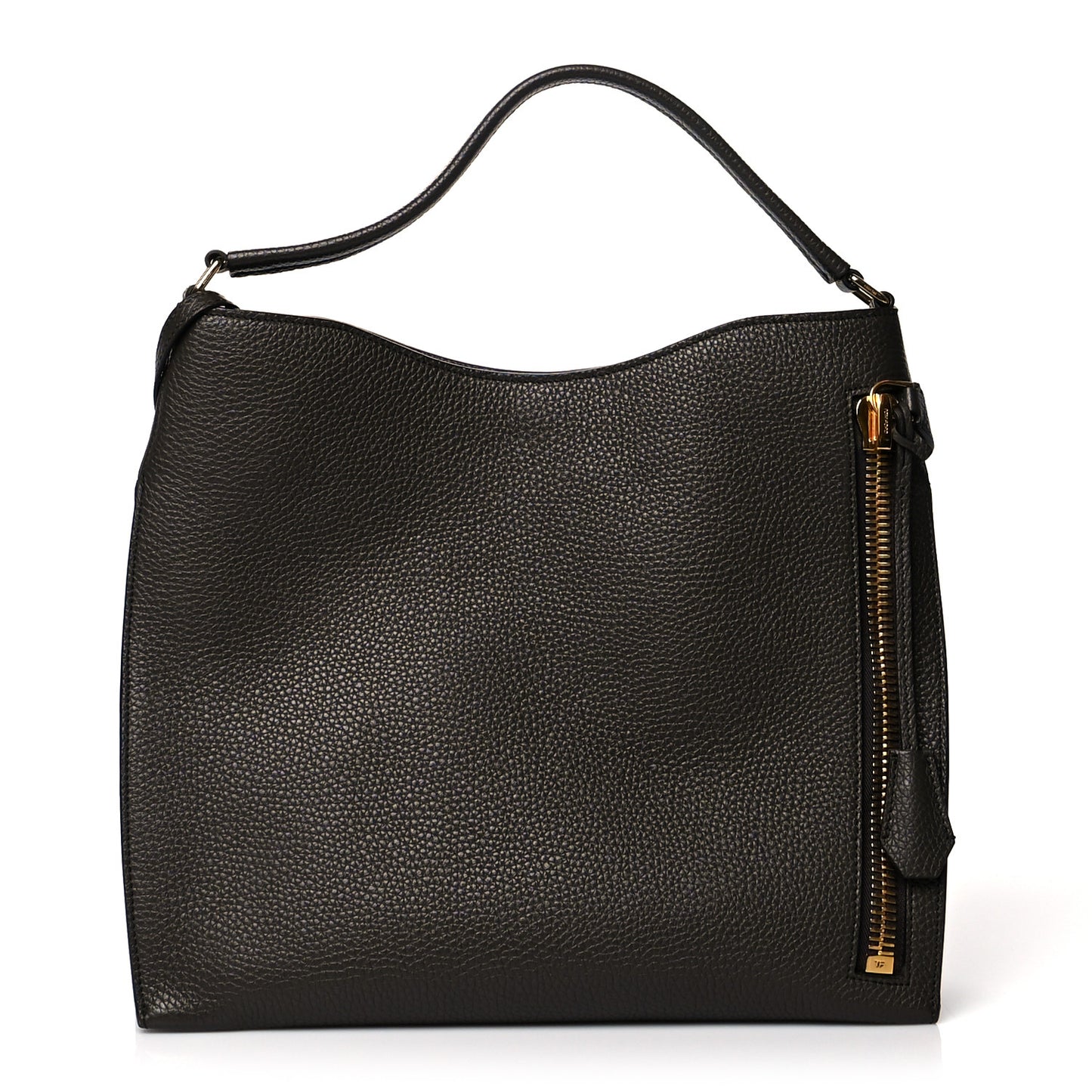 Pebbled Calfskin Alix Padlock Zip Hobo Bag Brown