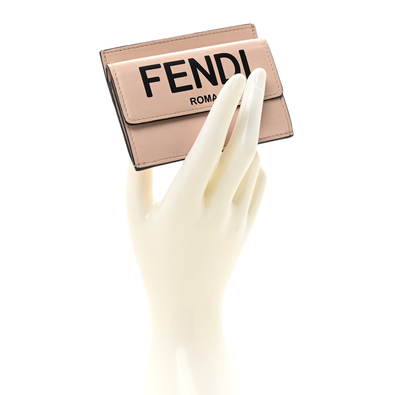 Fendi Vitello Fluffy Logo Fold Over Card Holder Wallet Rosa Quarzo Black 2 of 8