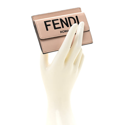 Fendi Vitello Fluffy Logo Fold Over Card Holder Wallet Rosa Quarzo Black 2 of 8