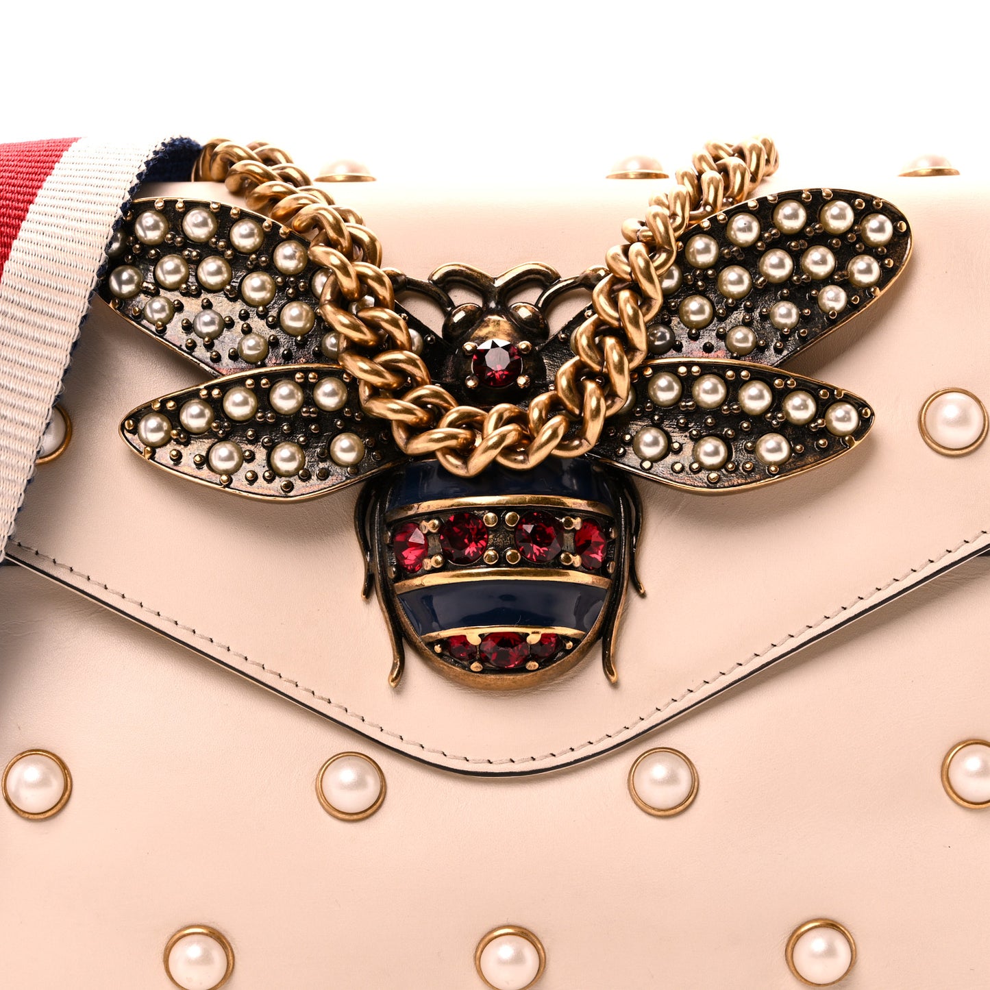 Nappa Pearl Studded Mini Queen Margaret Broadway Shoulder Bag Mystic White