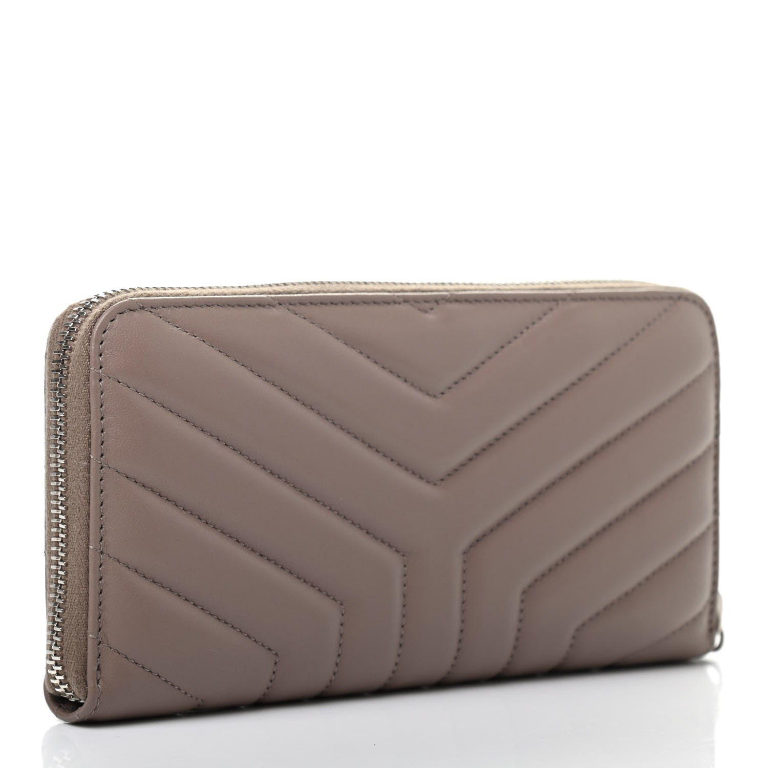 Saint Laurent Calfskin Matelasse Chevron Monogram Zip Around Wallet Mink 3 of 7