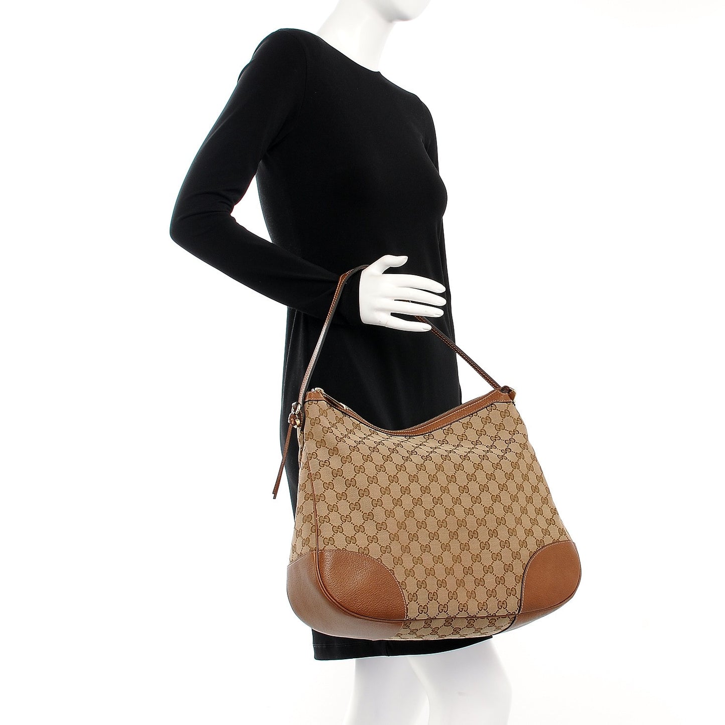 Monogram Textured Calfskin Large Bree Hobo Beige Ebony Nocciola