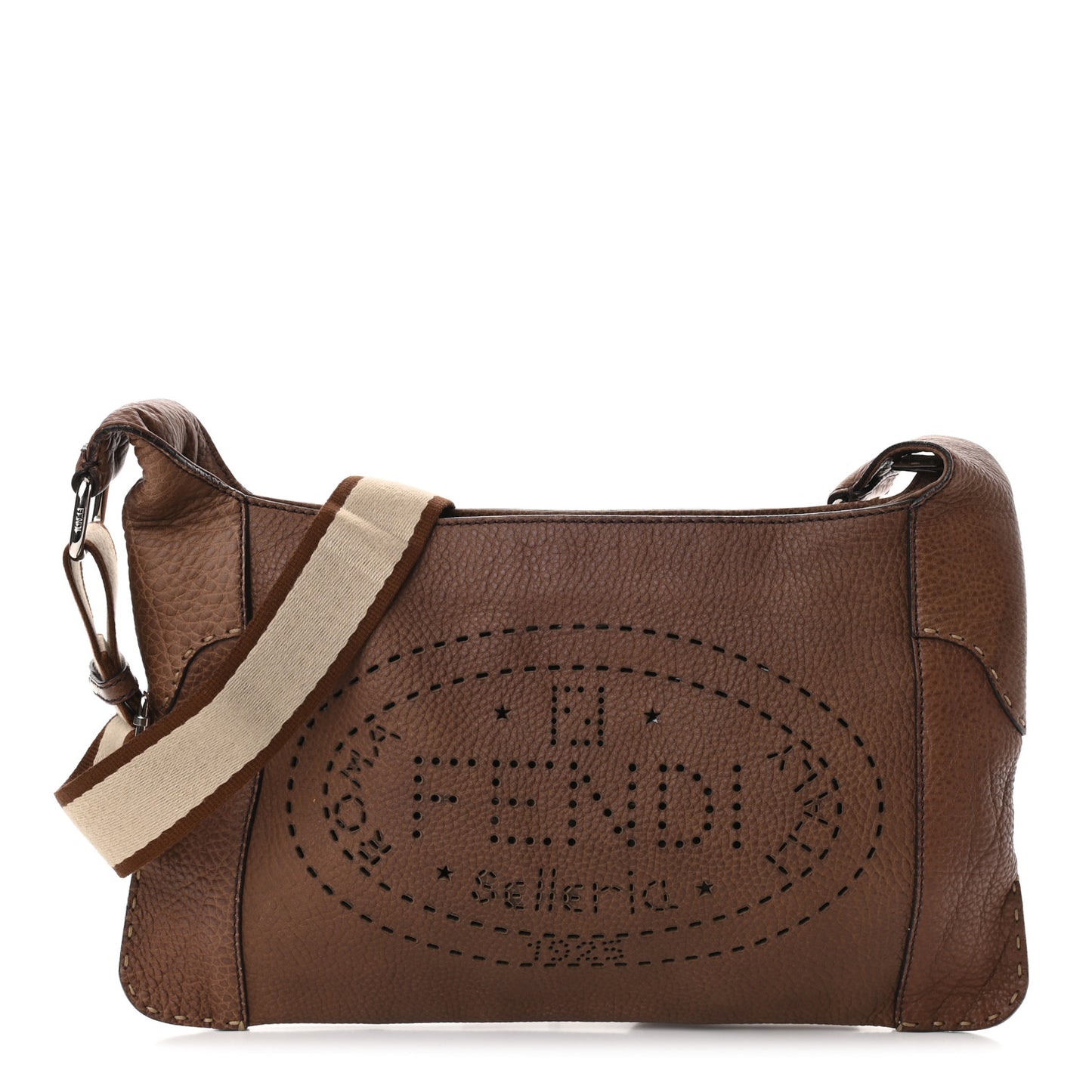 Calfskin Romano Selleria Logo Shoulder Bag Brown