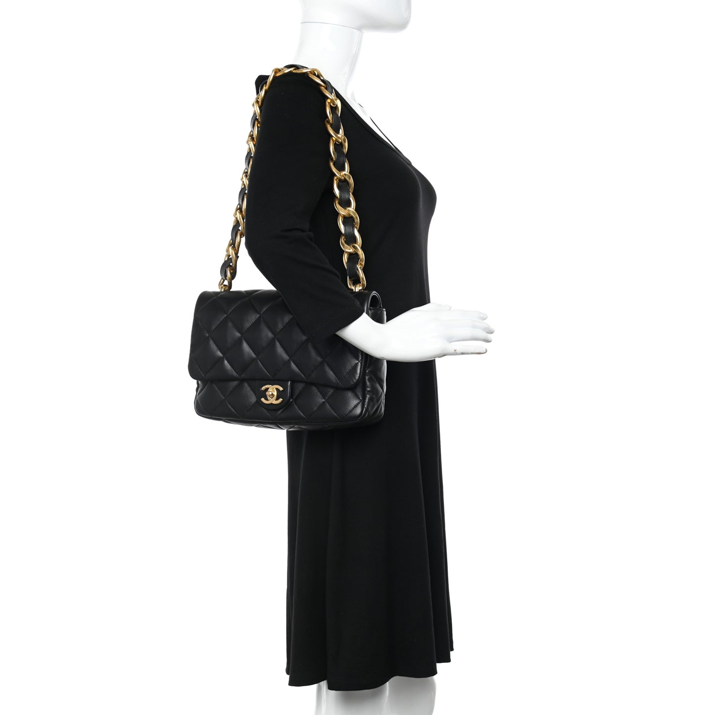 Lambskin Quilted Large CC Funky Town Flap Black