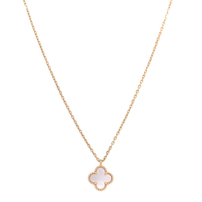 Van Cleef & Arpels 18K Yellow Gold Mother of Pearl Sweet Alhambra Pendant Necklace 1 of 8