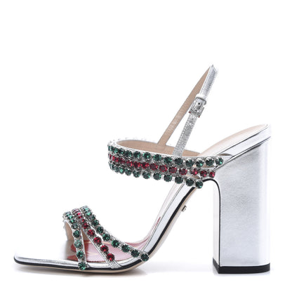 Gucci Nappa Silk Crystal Bertie High Heel Sandals 37 Argento 1 of 8