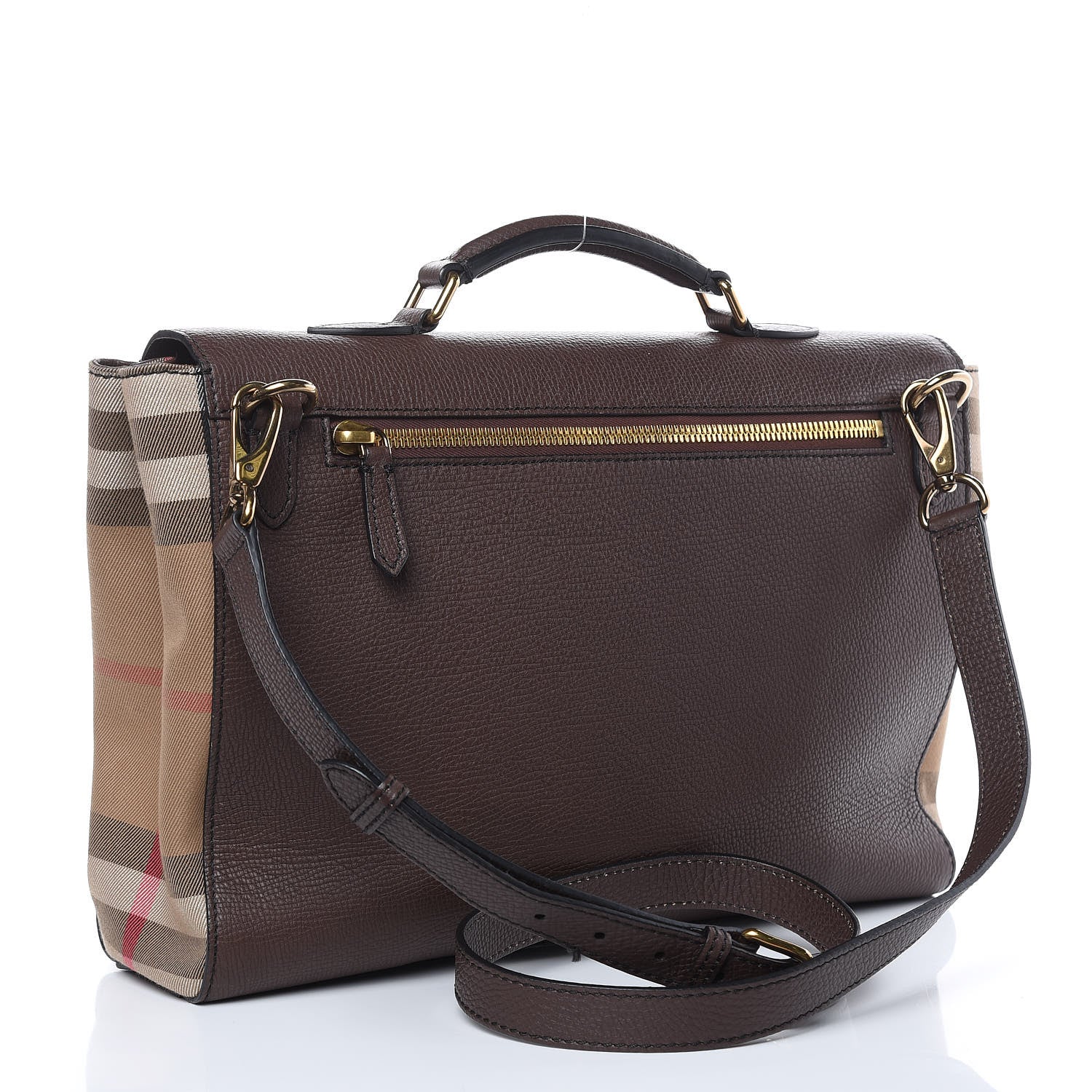 Burberry Grainy Calfskin House Check Ethan Satchel Oak Brown 3 of 12