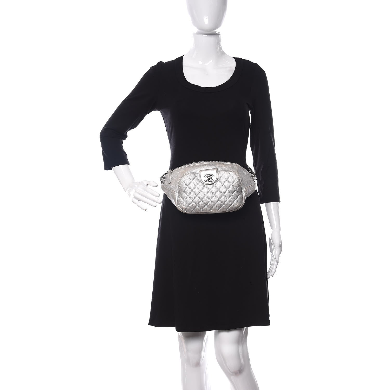 Chanel Metallic Grained Calfskin Quilted Casual Rock Waist Bag Fanny Pack Silver 2 of 18