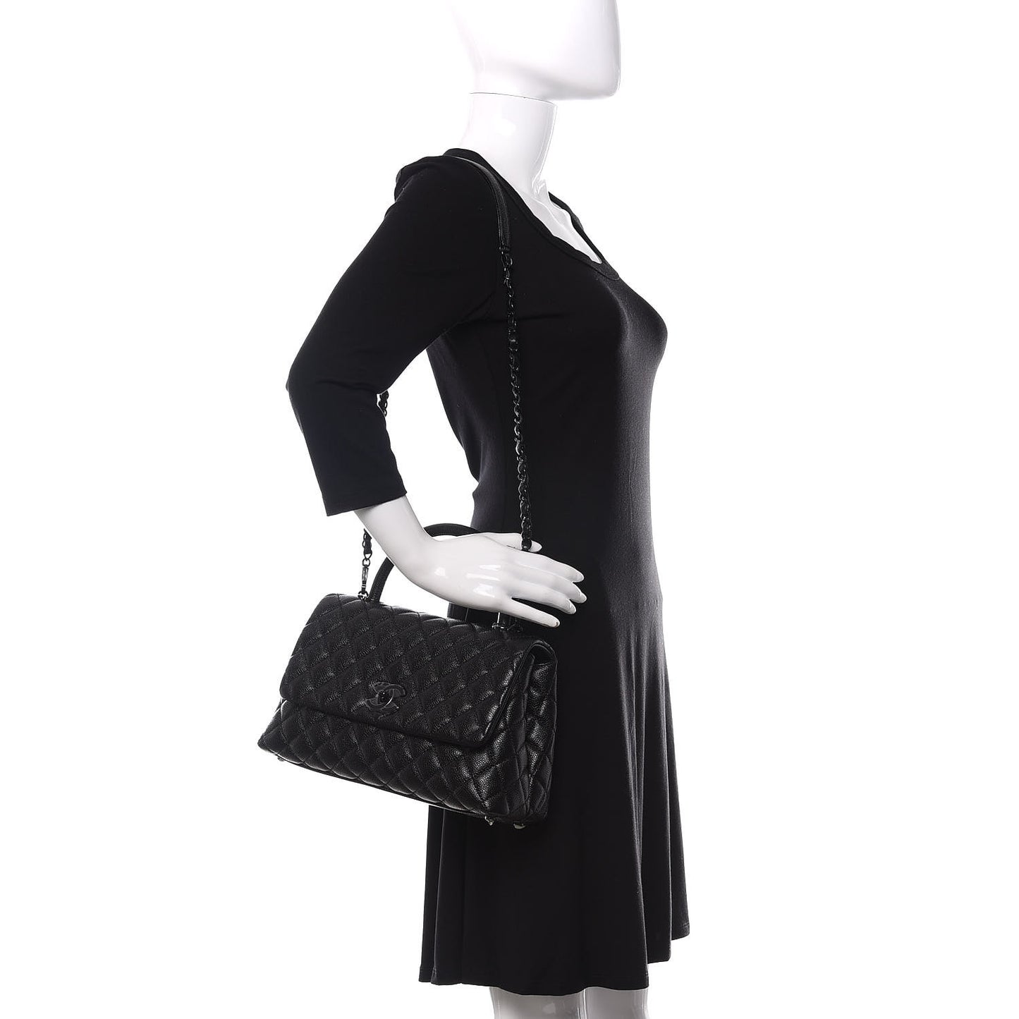 Caviar Quilted Small Coco Handle Flap So Black