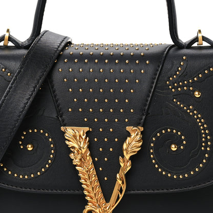 Versace Vitello Western Studded Virtus Mini Top Handle Shoulder Bag Black 8 of 10