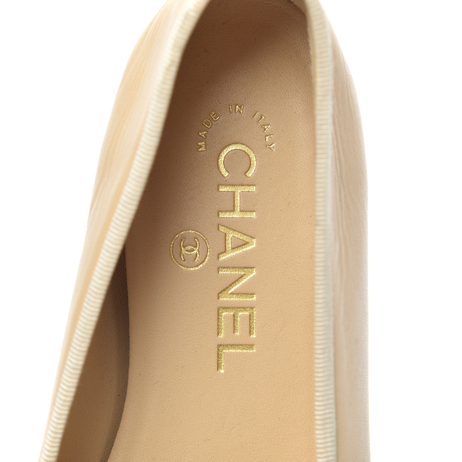 Chanel Lambskin Cap Toe CC Ballerina Flats 37.5 Beige Black 5 of 7