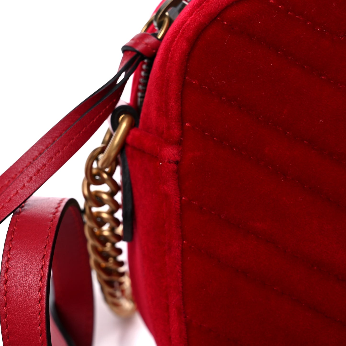 Velvet Matelasse Small GG Marmont Chain Shoulder Bag Hibiscus Red