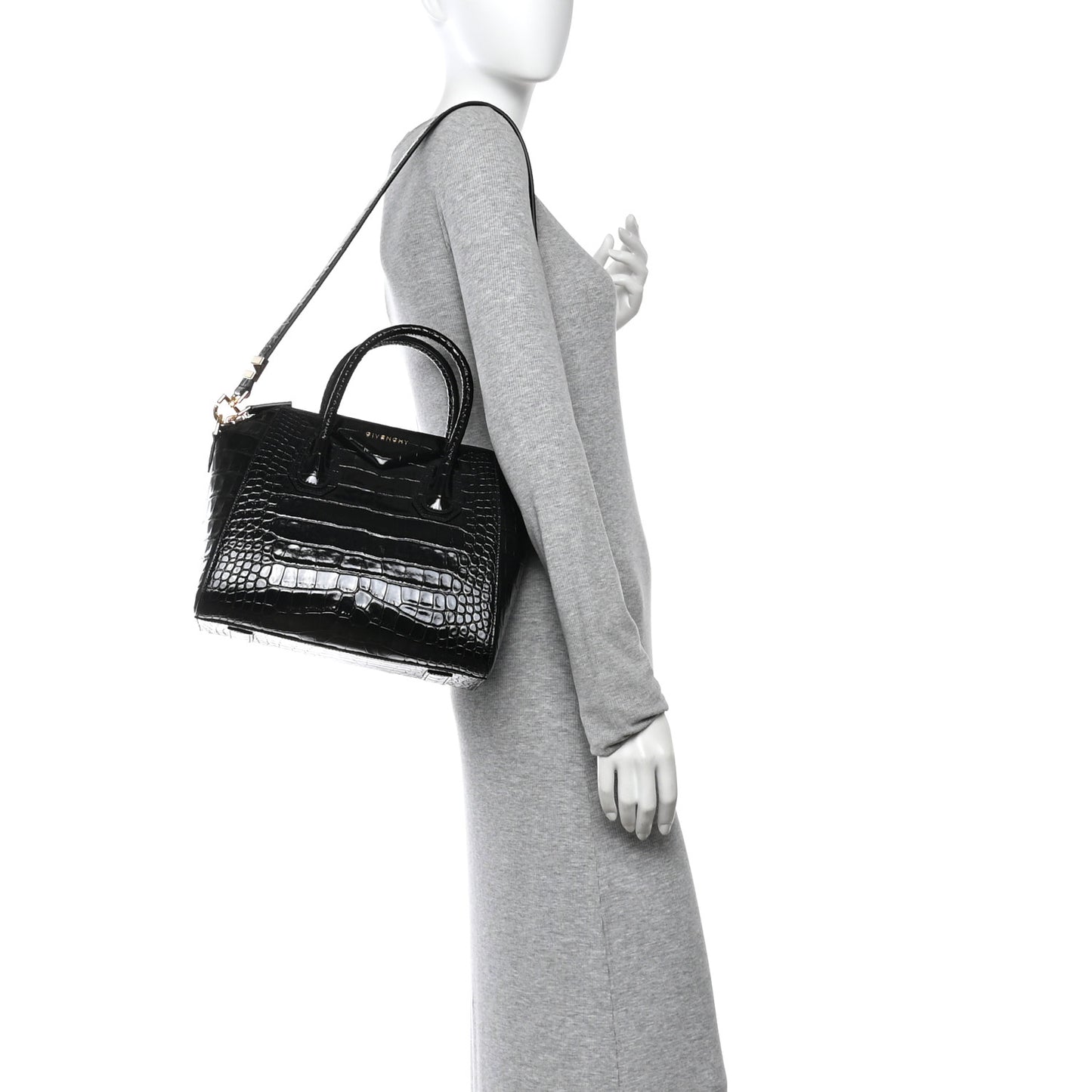 Calfskin Crocodile Embossed Small Antigona Black