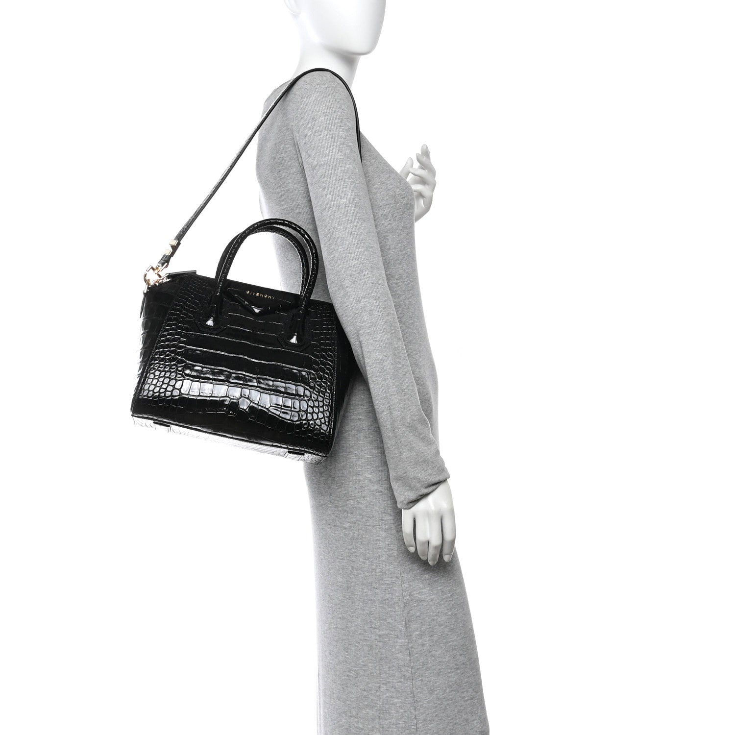 Givenchy Calfskin Crocodile Embossed Small Antigona Black 2 of 12