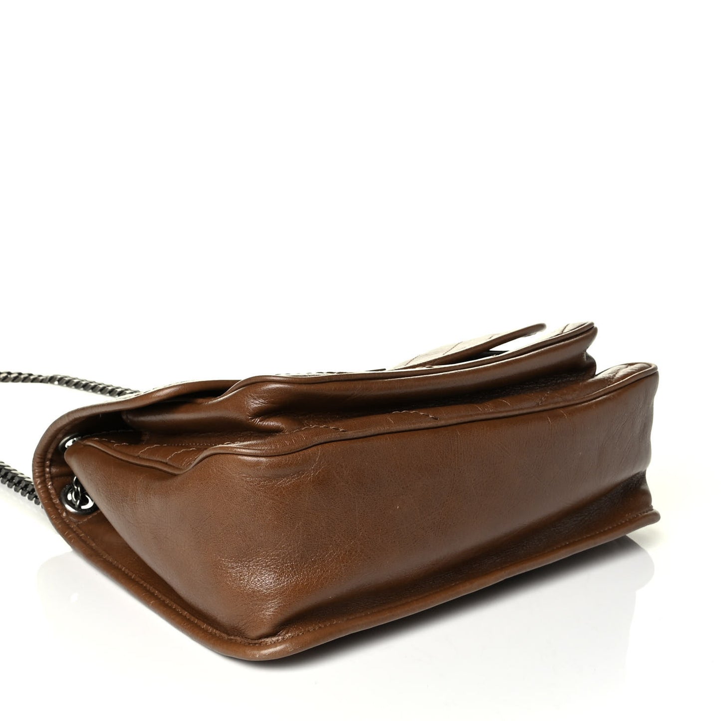 Crinkled Calfskin Matelasse Monogram Medium Niki Chain Satchel Tan Brown