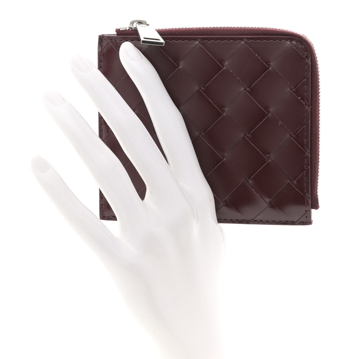 Nappa Intrecciato Square Zip Around Wallet Barolo
