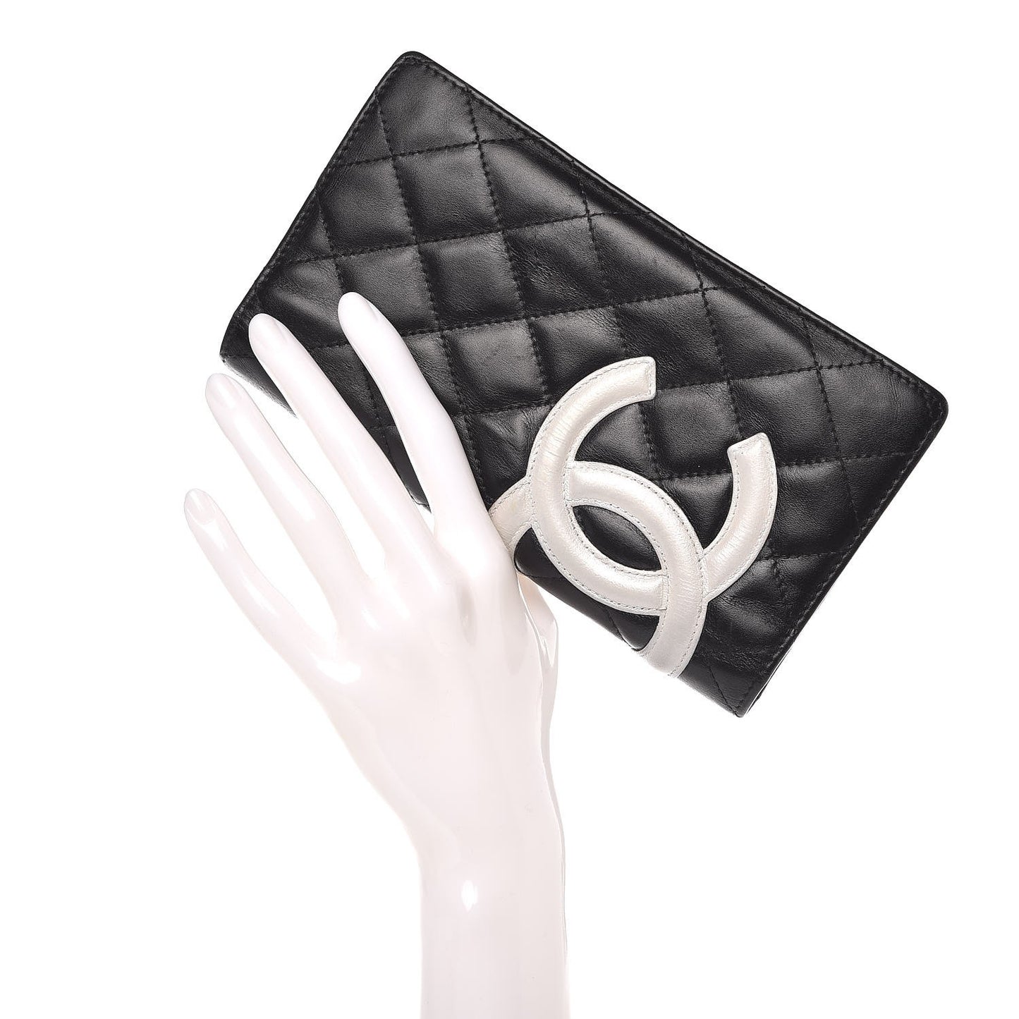Calfskin Quilted Cambon Yen Wallet Black White