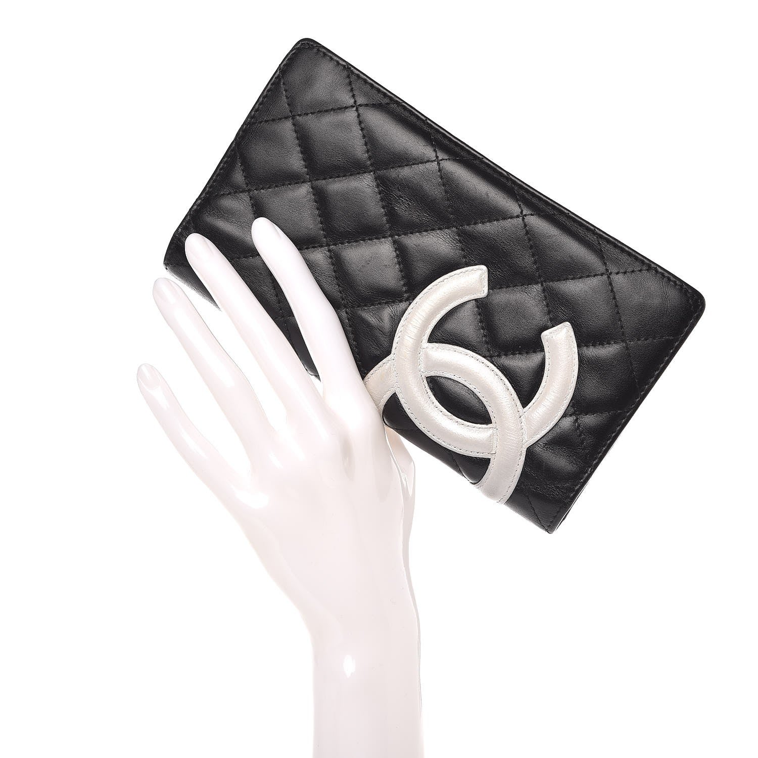 Chanel Calfskin Quilted Cambon Yen Wallet Black White 2 of 11