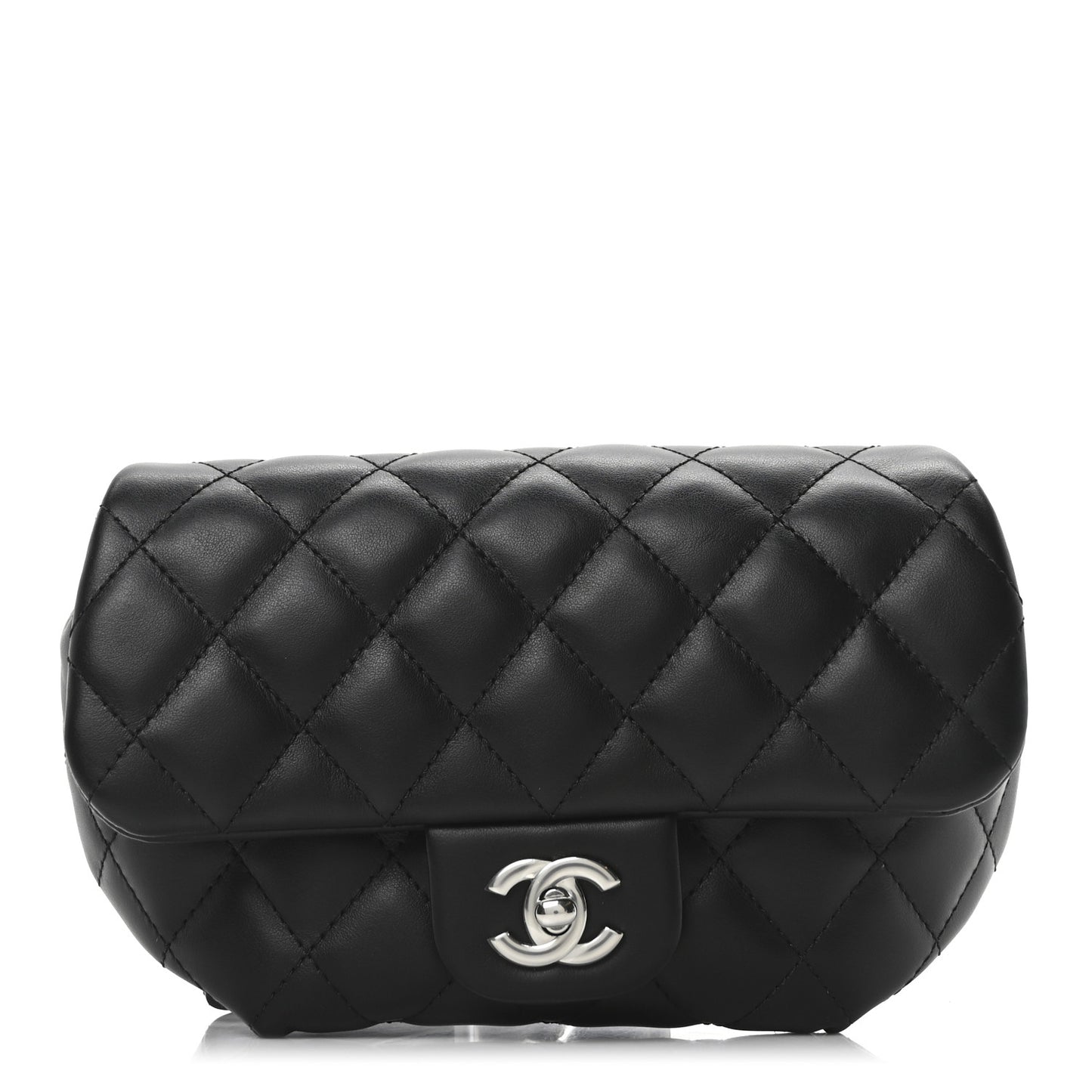 Calfskin Quilted CC Uniform Flap Belt Bag Black