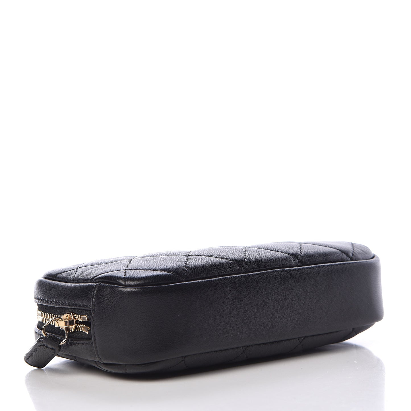 Lambskin Quilted Small Curvy Pouch Cosmetic Case Black