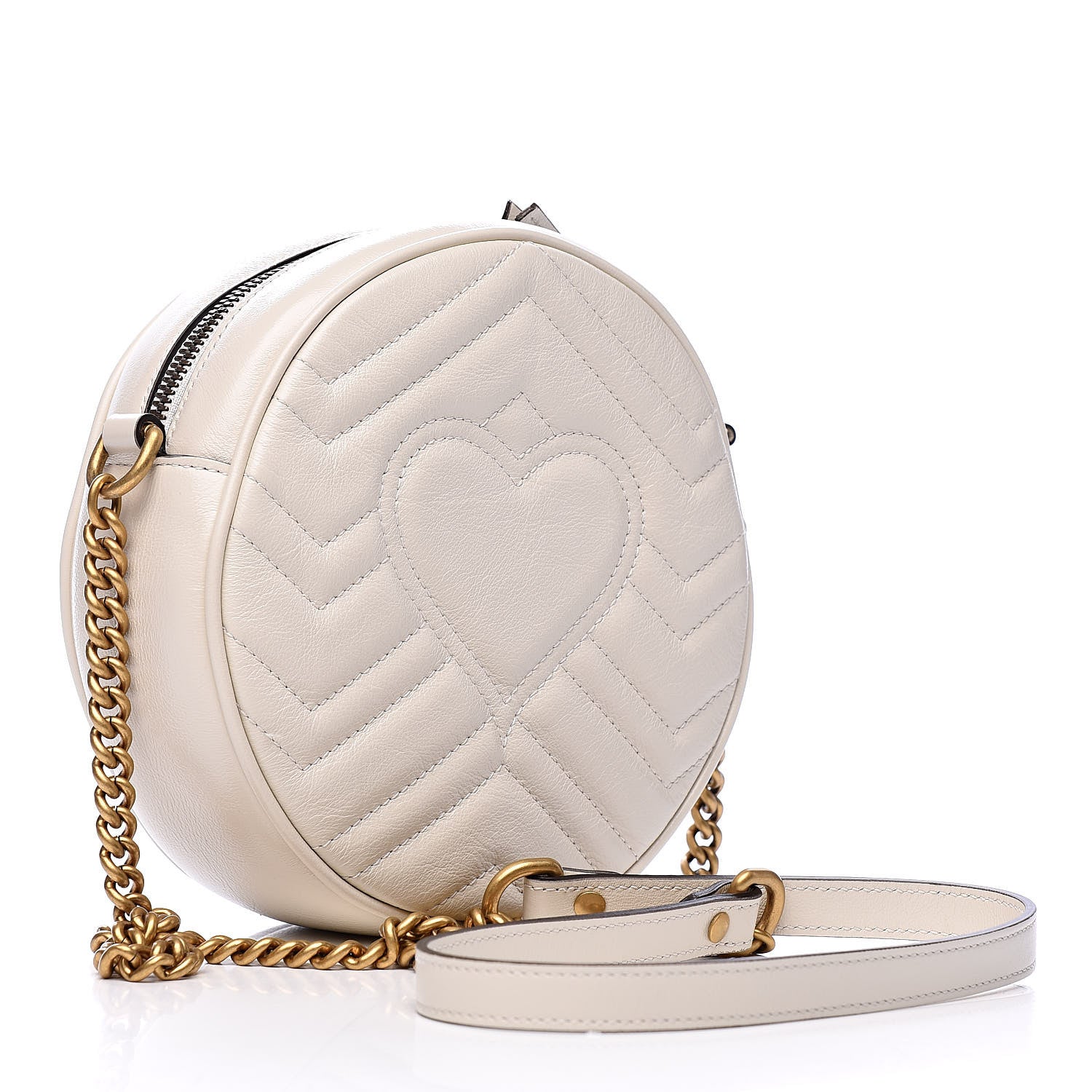 Gucci Calfskin Matelasse Mini GG Marmont Round Shoulder Bag White 3 of 10