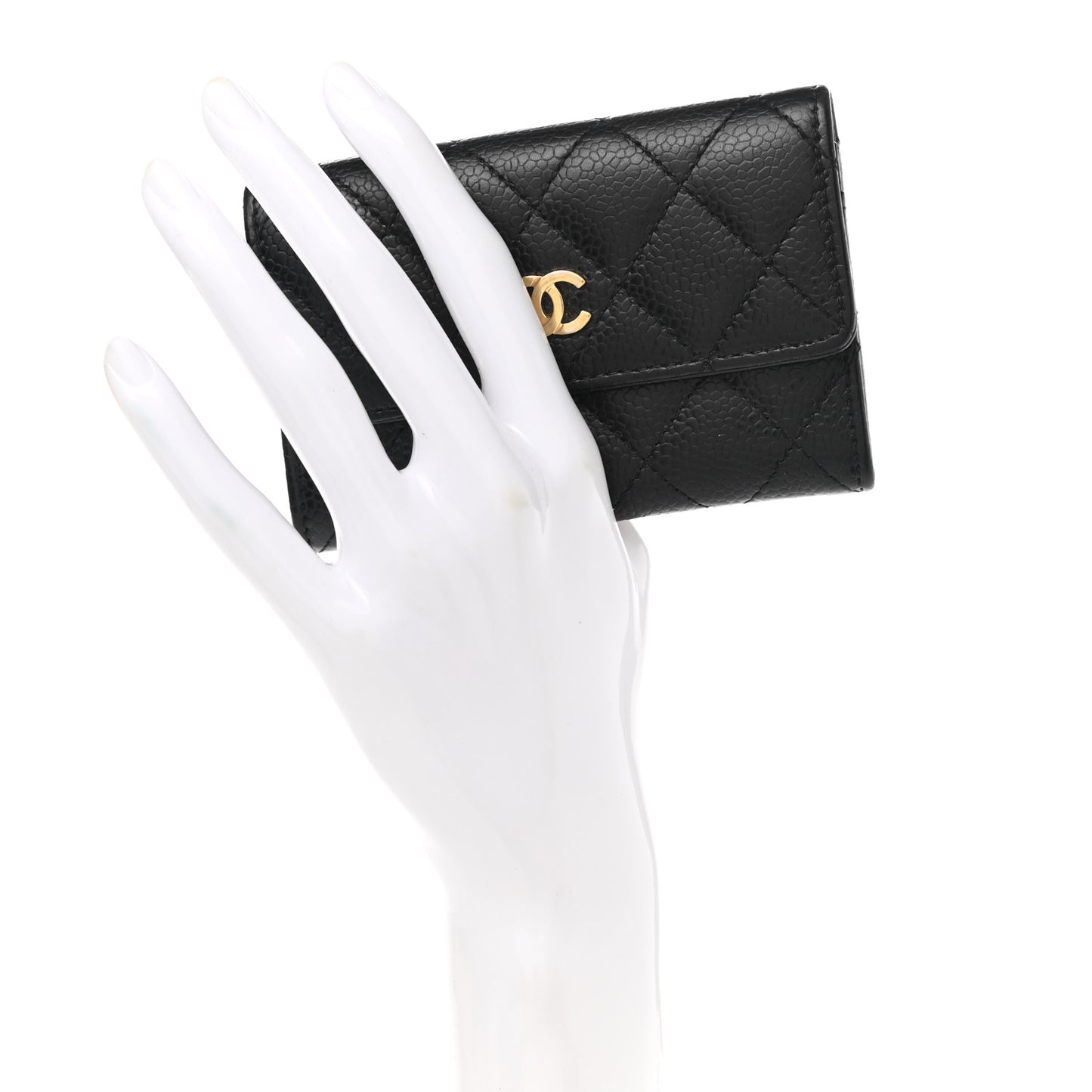 Caviar Quilted Flap Card Holder Black