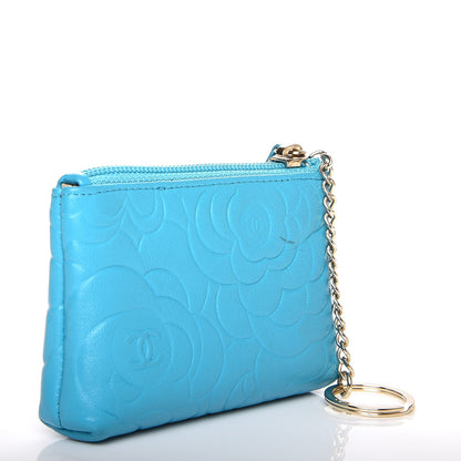 Chanel Lambskin Camellia Embossed Key Holder Case Turquoise 5 of 9