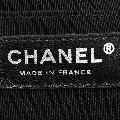 Chanel Deerskin Chevron Large CC Chain Bucket Drawstring Bag Black 5 of 9