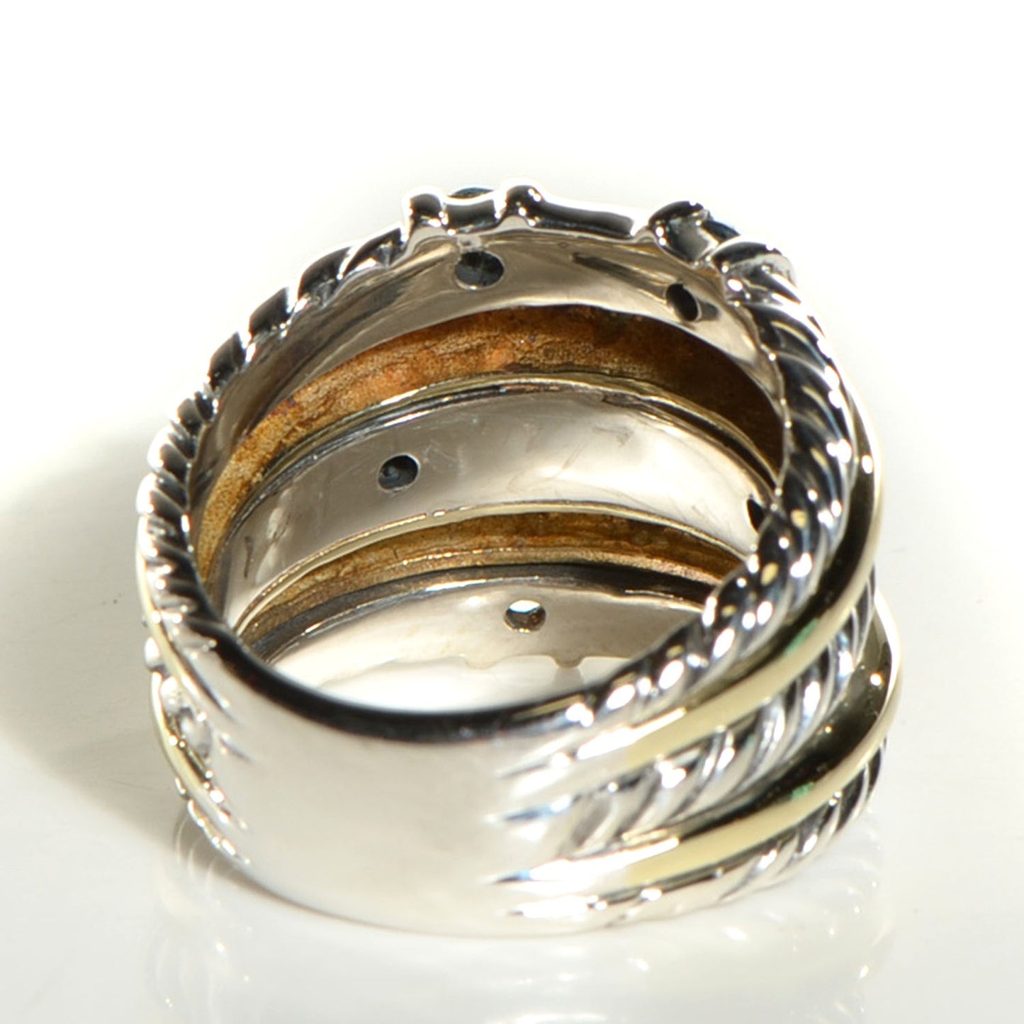 Sterling Silver 14K Yellow Gold Blue Topaz Five Row Metro Cable Ring 6
