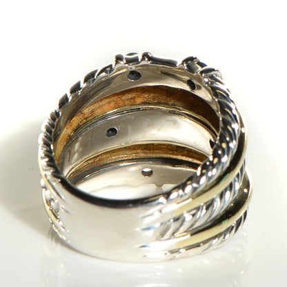 David Yurman Sterling Silver 14K Yellow Gold Blue Topaz Five Row Metro Cable Ring 6 3 of 7