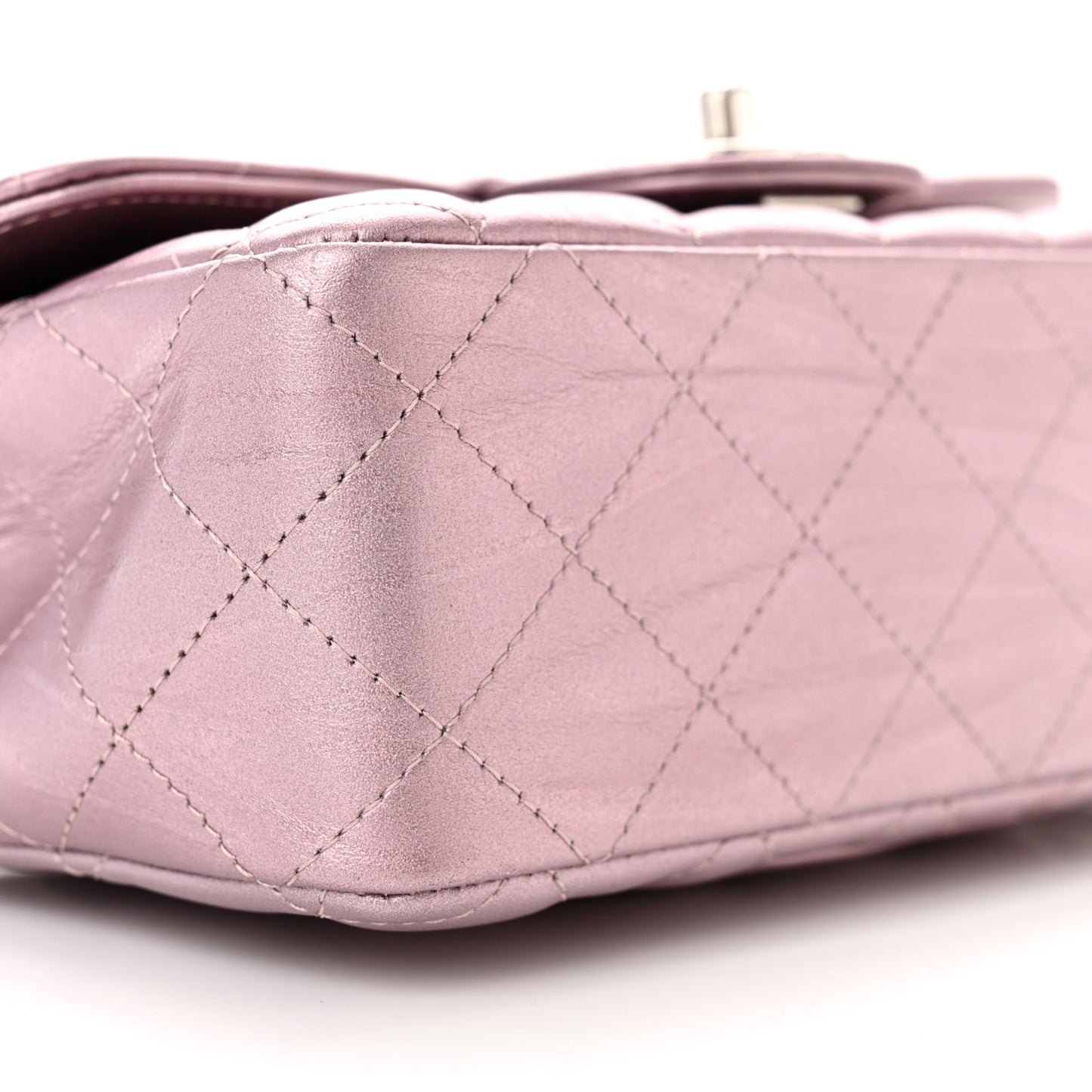 Metallic Calfskin Quilted Mini Rectangular Flap Pink