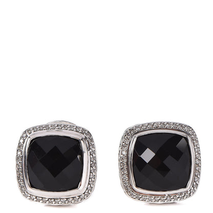 David Yurman Sterling Silver Diamond Black Onyx 14mm Albion Earrings 1 of 4