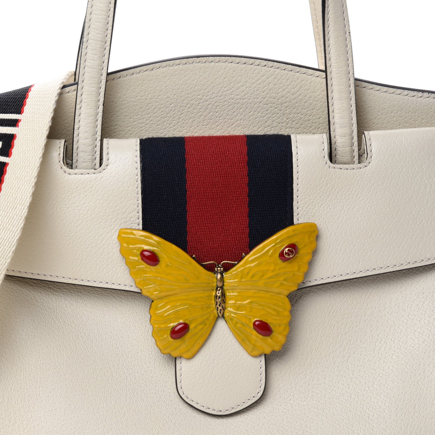Gucci Grained Calfskin Web Stripe Butterfly Medium Totem Top Handle Bag White 10 of 10