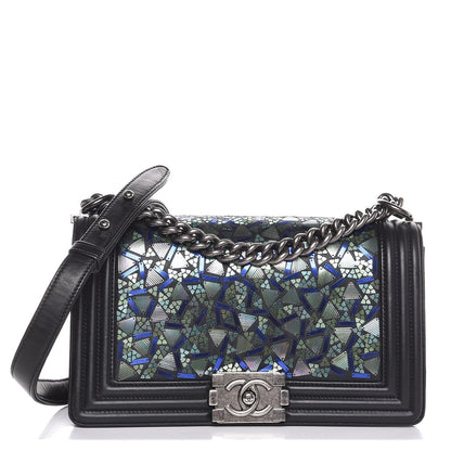 Chanel Lambskin Sequin Mosaic Medium Boy Flap Blue Green Black 1 of 7