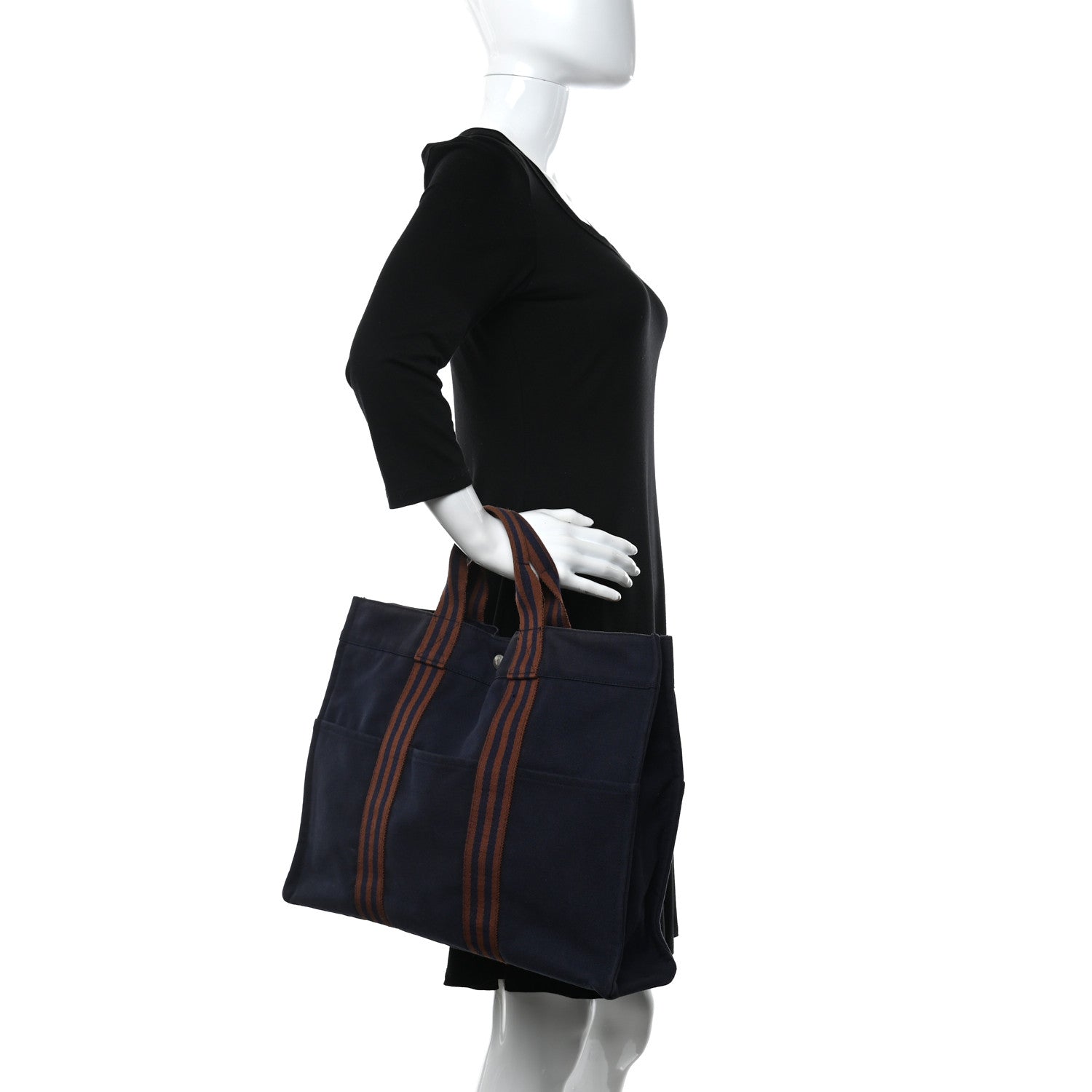 Hermes Canvas Fourre Tout MM Navy Brown 2 of 13