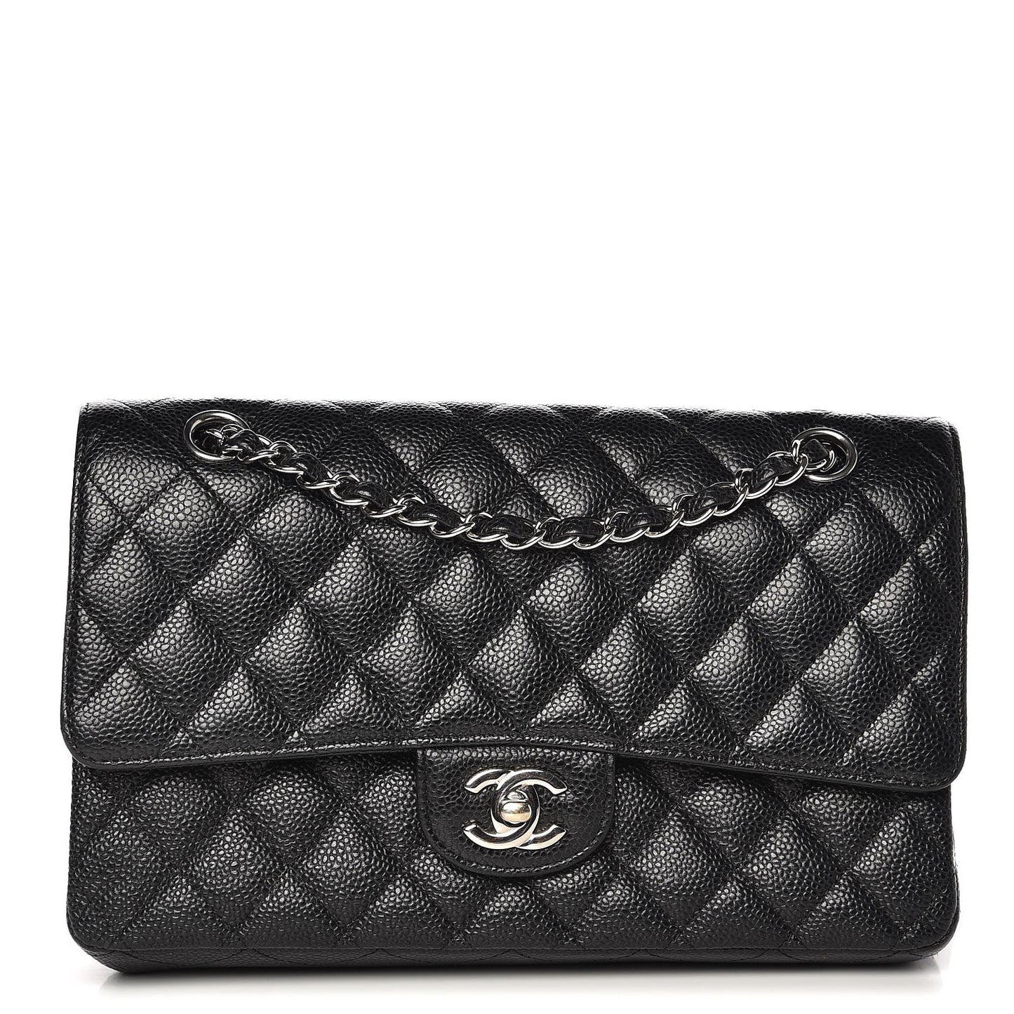 Caviar Quilted Medium Double Flap Black