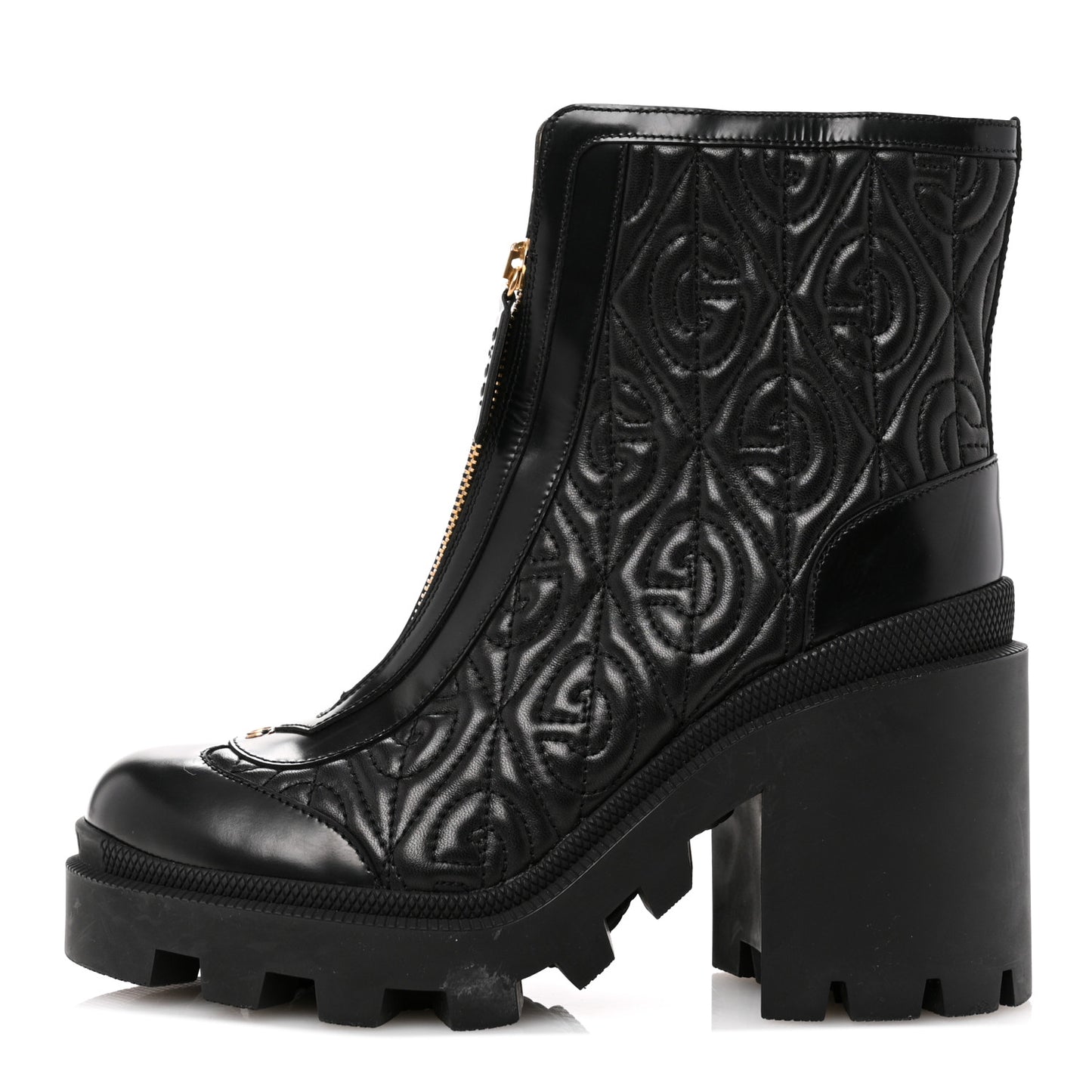 Calfskin Nappa Rhombus Quilted Trip Ankle Boots 37 Black