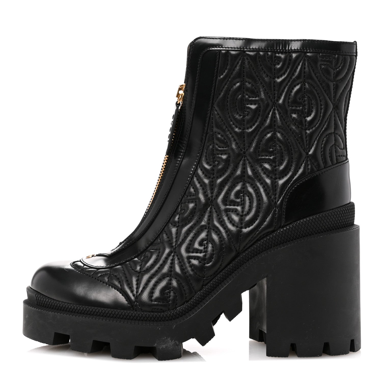 Gucci Calfskin Nappa Rhombus Quilted Trip Ankle Boots 37 Black 1 of 12