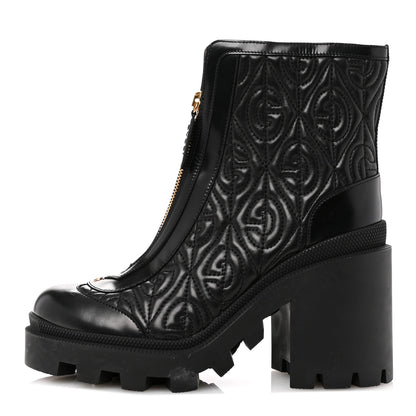 Gucci Calfskin Nappa Rhombus Quilted Trip Ankle Boots 37 Black 1 of 12