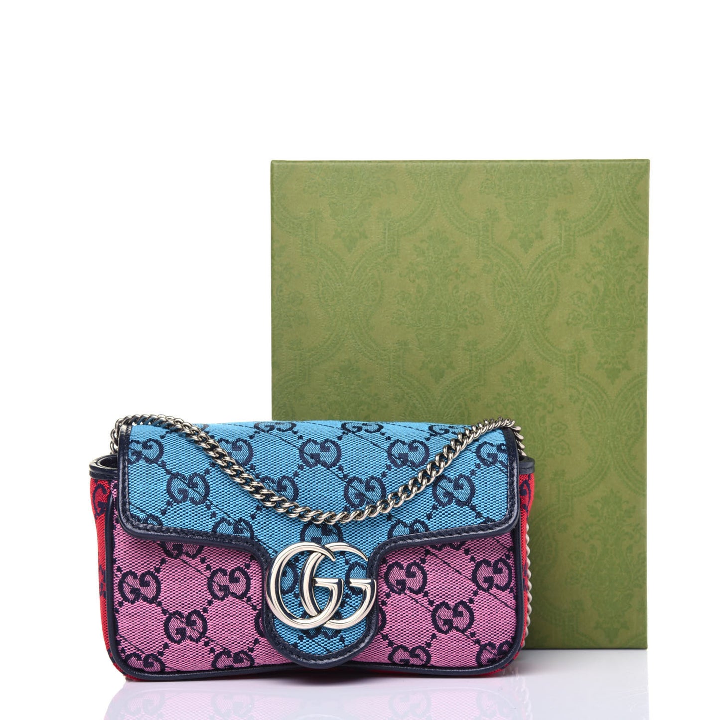 Monogram Multicolor Matelasse Diagonal Super Mini GG Marmont Shoulder Bag Light Blue Pink Blue Green Red