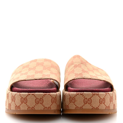 Gucci Canvas GG Monogram Angelina Platform Slide Sandals 39.5 Beige Ruggine 3 of 9