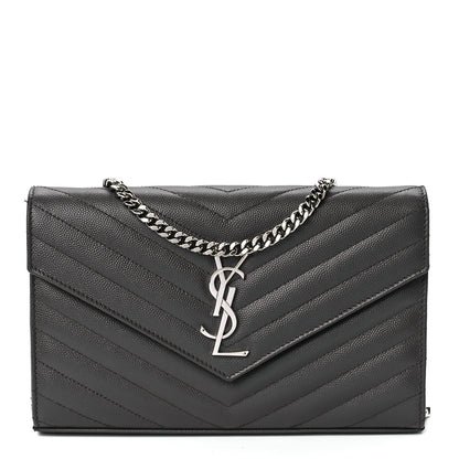 Saint Laurent Grain De Poudre Matelasse Chevron Monogram Chain Wallet Earth 1 of 10