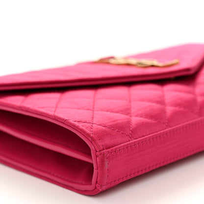 Saint Laurent Satin Mixed Matelasse Triquilt Monogram Chain Wallet Guava 8 of 9