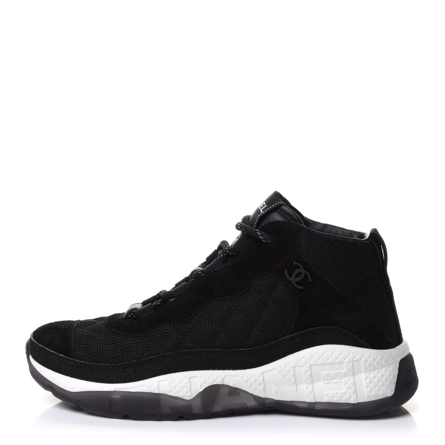 Fabric Suede Calfskin Womens CC Sneakers 38 Black White