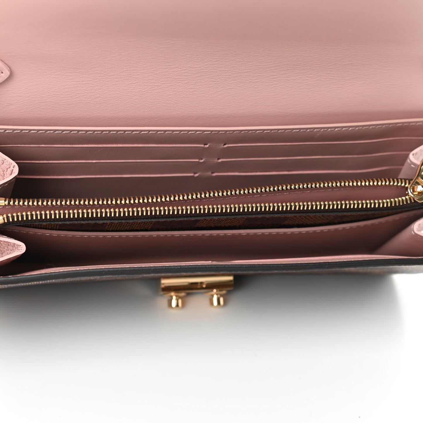 Damier Ebene Croisette Chain Wallet Rose Ballerine