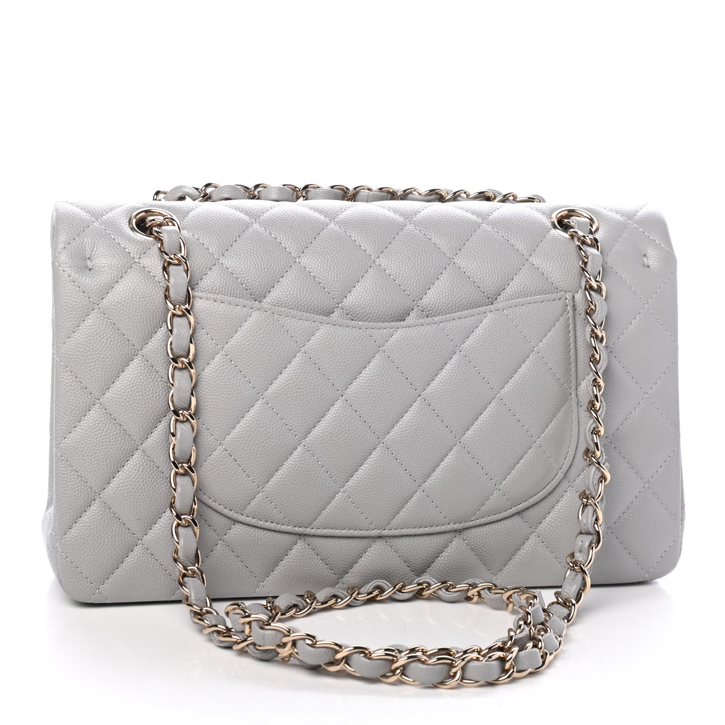 Caviar Quilted Medium Double Flap Grey