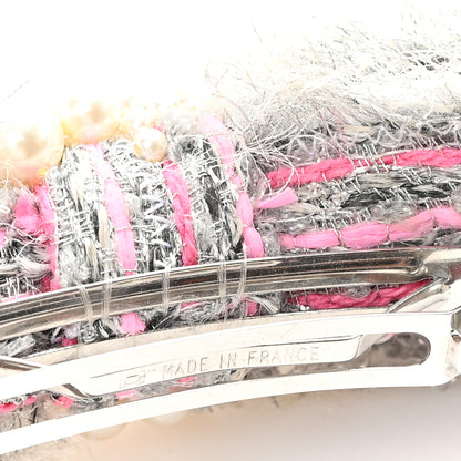 Chanel Metallic Tweed Pearl Bow Barrette Grey Pink 3 of 4
