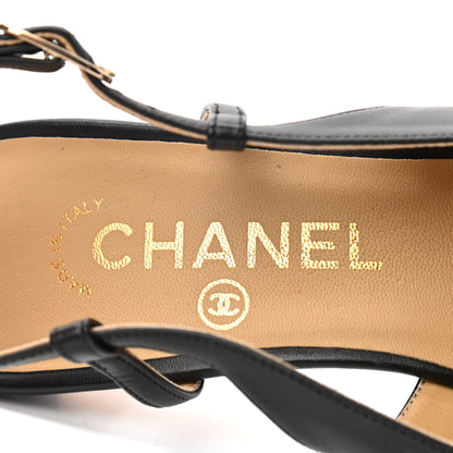 Chanel Calfskin Embossed Cap Toe CC Slingback Pumps 38 Black 7 of 10