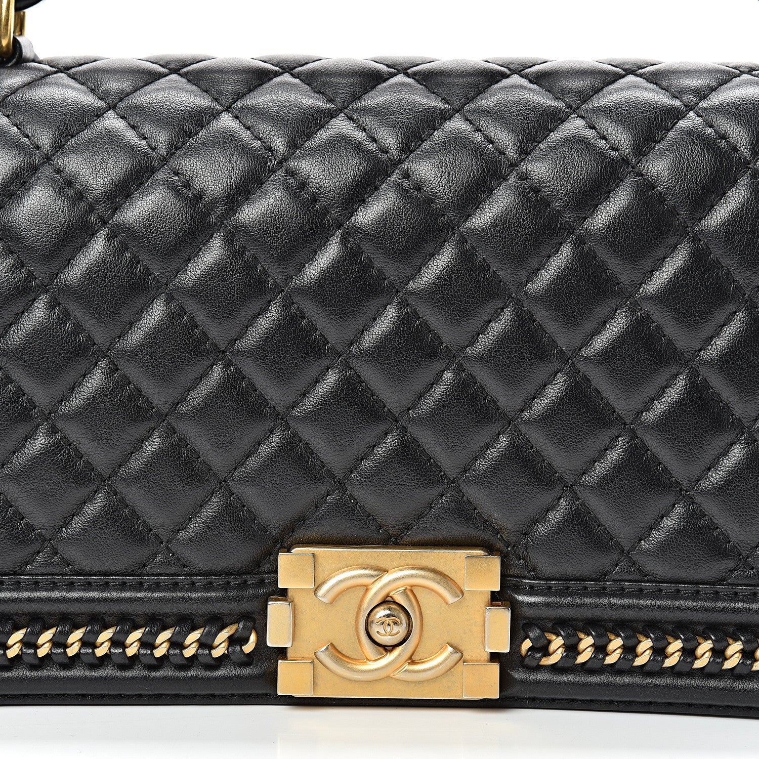 Chanel Calfskin Quilted Medium Boy Top Handle Flap Black 7 of 15